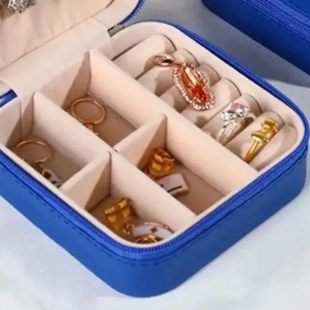 NWT Jewelry Box Case Blue Pu Leather Jewelry Organizer Earrings Bracelets Rings